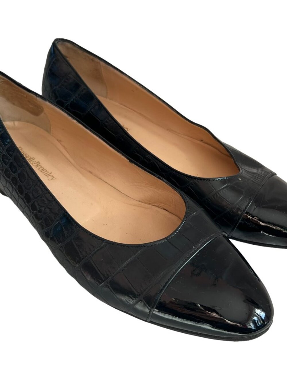 Russell & Bromley ballet flats black leather crocodile embossed cap toe 39 8